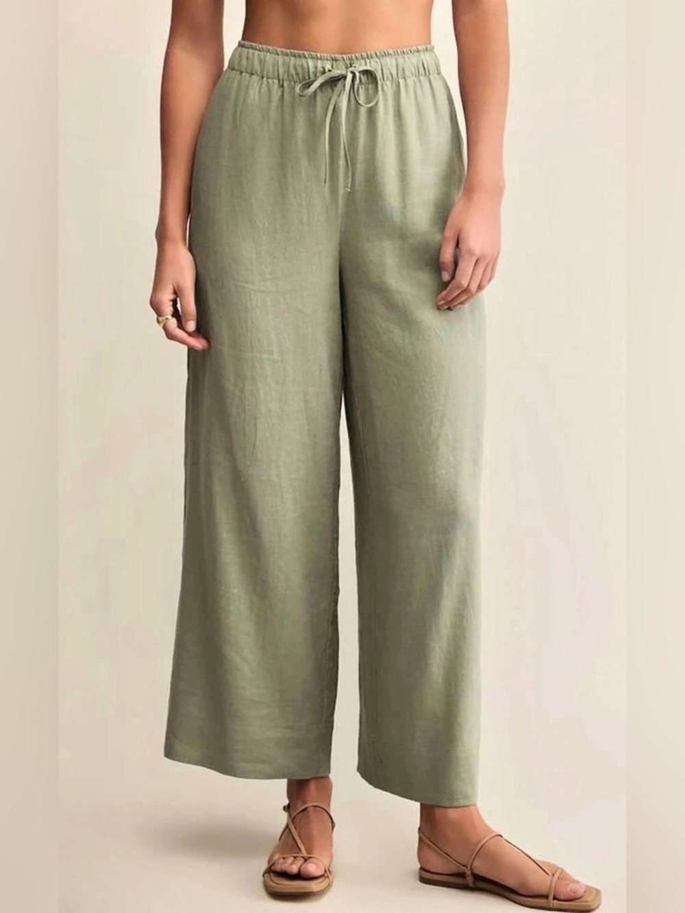 Z SUPPLY EASTON Wide Leg Linen Pants in Avocado Size Large NWT